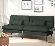 Convertible Futon Sofa Bed, Fabric Futons Couch with Adjustable Backrest, Folding Sleeper Recliner for Living Room Furniture, Dark Green