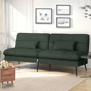 Convertible Futon Sofa Bed, Fabric Futons Couch with Adjustable Backrest, Folding Sleeper Recliner for Living Room Furniture, Dark Green
