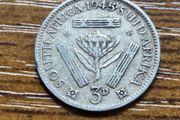 1945 South African 3 Pence silver coin