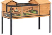 Turtle house, small pet enclosure, 2 rooms, 2 floors, windows, ramps, accessories, wood, steel, yellow