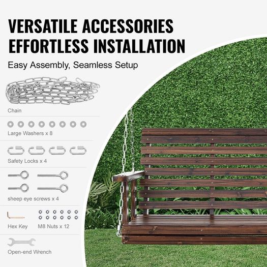 Heavy Duty Swing Chair Bench with Hanging Chains Wooden Porch Swing 4.5 ft