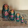 Vintage Hand-Painted Matryoshka Nesting Dolls - Teal & Floral (Set of 5) Image 2