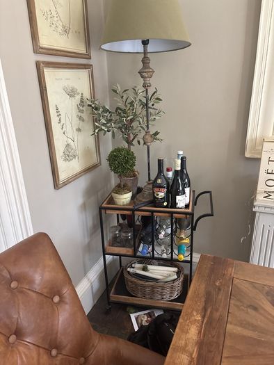 Drinks trolley with lamp and one topiary tree
