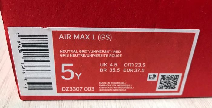 Nike Air Max 1 University Red UK Kids 4.5 Brand New and Unworn