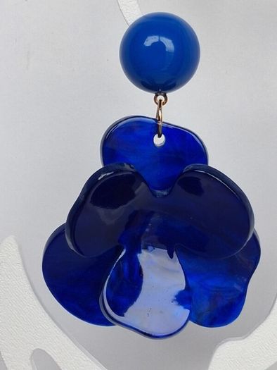 Cobalt Blue Lucite 3D Floral Earrings