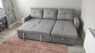 Silver Grey Corner Sofa Bed Storage,215cm