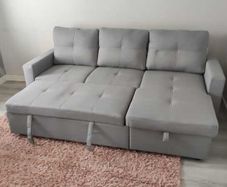 Light Grey Corner Sofa Bed with Storage & Pull-Out Base
