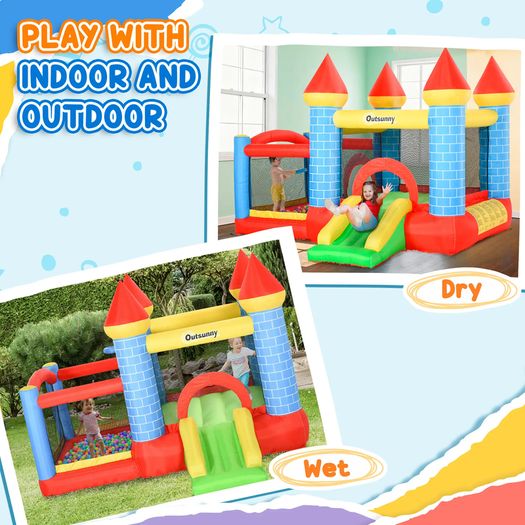 Kids Bouncy Castle Inflatable Trampoline Slide Pool Basket for Kids Age 3-10, 3 x 2.75 x 2.1m