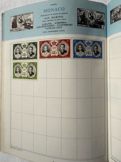 Stamp collection in book, 1930's onwards from all over the world. Approx 60 stamps