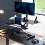 107cm Electric Motor Desk Converter Height Adjustable Riser Sit to Stand Dual Monitor and Laptop Workstation with Wide Keyboard Tray Black DESK-VE42B Image 2