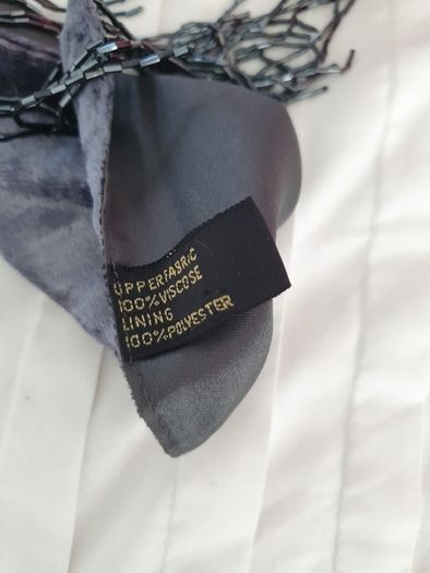 Silver Blue Velvet Scarf with Beading