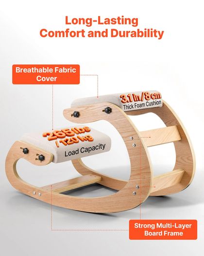 Ergonomic Kneeling Chair, Wooden Posture Knee Chair with Adjustable Thick Foam Cushions & Solid Wood Frame, Adjustable Height