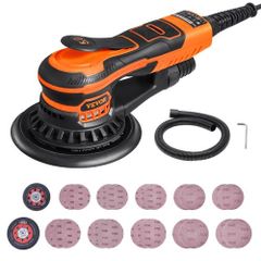 Random Orbital Sander 5 & 6-Inch, 350W Brushless Orbital Sander, 10,000 PRM 6 Variable Speed Electric Palm Sander with 20PCS Sandpapers, Dust Connector & Hose for Woodworking Detailing Sanding
