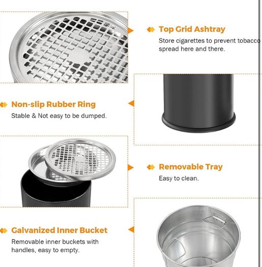 12L Rubbish Bin Outdoor Stainless Steel Trash Can with Lid Large Outdoor Bin Garbage Can for Garden, Backyard, Home, Office, Restaurant, Indoor, Black