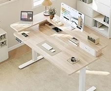 Standing Desk with Drawers, 120cm Height Adjustable Desk, Electric Standing Desk with Monitor Stand, Sit Stand Desk with USB Port, Ergonomic Computer Table for Home Office, Beige
