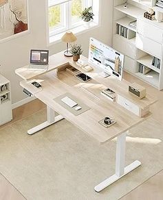 Standing Desk with Drawers, 120cm Height Adjustable Desk, Electric Standing Desk with Monitor Stand, Sit Stand Desk with USB Port, Ergonomic Computer Table for Home Office, Beige