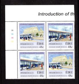 2004 Ireland Inauguration of Luas Tram Commemorative Stamps Plate Block 1A1A1A1A Mint Never Hinged (MNH)