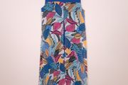 Sophie B Blue Multicolor Tropical Leaf Print Sheer Kaftan Tunic Dress 12UK/40EU