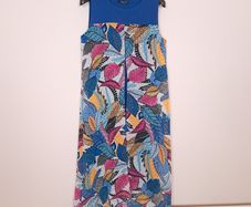 Sophie B Blue Multicolor Tropical Leaf Print Sheer Kaftan Tunic Dress 12UK/40EU