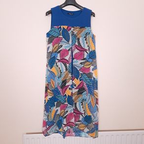 Sophie B Blue Multicolor Tropical Leaf Print Sheer Kaftan Tunic Dress 12UK/40EU