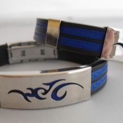 Men Stainless Steel Blue Silicone  Bracelet. Surf Jewellery. Mens Jewellery