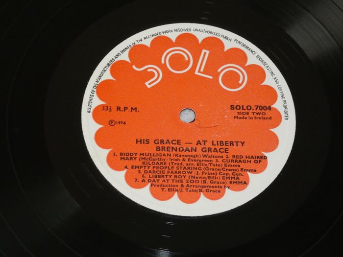 Brendan Grace His Grace At Liberty 1974 Irish Pressing Lp