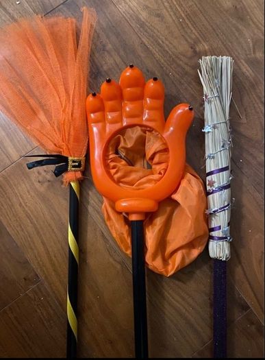 Halloween Witch brooms and monster hand