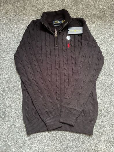 Ralph Lauren Black Cable Knit Quarter Zip