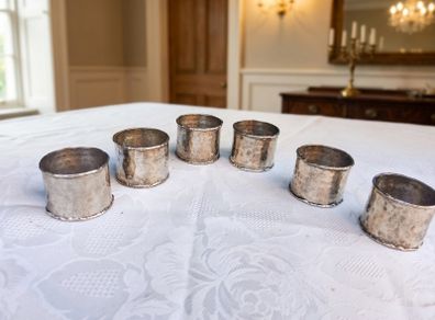 6 X Sterling Silver Hand Planished Napkin Rings(204 grams)