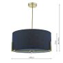 Beautiful Brushed Gold 3 Light Pendant with Navy Shade Image 2