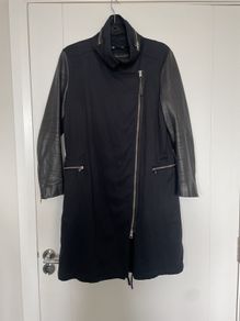 All Saints Black Parka Jacket with Leather Sleeves size S
