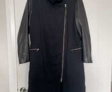All Saints Black Parka Jacket with Leather Sleeves size S