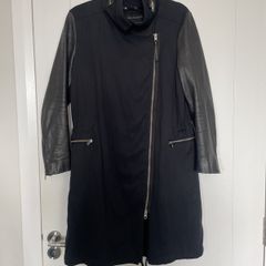 All Saints Black Parka Jacket with Leather Sleeves size S