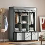 Foldable Fabric Wardrobe for Bedroom, Portable Wardrobe with 5 Shelves, 2 Hanging Rails and 3 Fabric Drawers, Light Grey Image 6