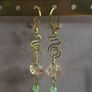 Handmade Brass Drops, Wire Swirl Jewelry, Pink Crystal Bead Dangles, Boho Ear Hooks Image 5