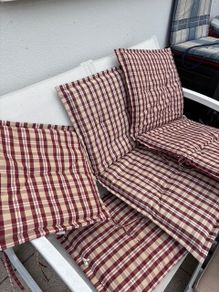 Two chair cushions and two sun lounger cushions