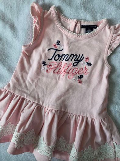 Tommy Hilfiger Baby Girl Pink Dress with Lace Trim (18 Months)