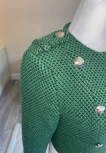 Green Tweed Textured Weave Jacket with Gold Buttons from Zara