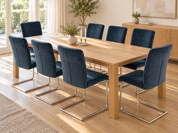 Set of 8 Navy Blue Velvet Dining Chairs