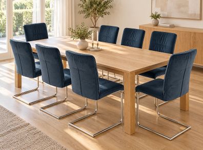 Set of 8 Navy Blue Velvet Dining Chairs