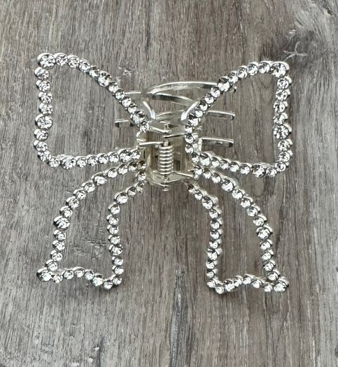 Silver Studded Bow Outline Silver Claw Clip