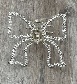 Silver Studded Bow Outline Silver Claw Clip