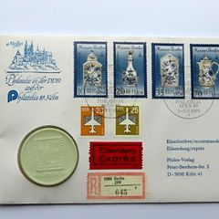 Meissen token Vintage East Germany DDR Philatelic stamp exhibition 1989 Cologne cover