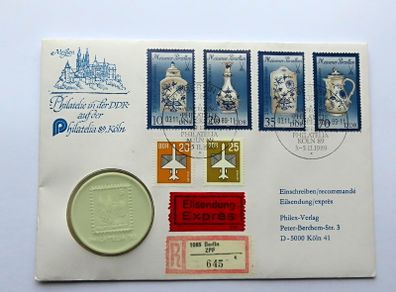 Meissen token Vintage East Germany DDR Philatelic stamp exhibition 1989 Cologne cover