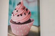 Pink Cupcake - Chocolate Dessert Canvas Painting with Star Decorations  40x30 cm