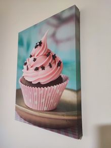 Pink Cupcake - Chocolate Dessert Canvas Painting with Star Decorations  40x30 cm