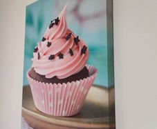 Pink Cupcake - Chocolate Dessert Canvas Painting with Star Decorations  40x30 cm