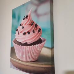 Pink Cupcake - Chocolate Dessert Canvas Painting with Star Decorations  40x30 cm