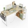 L Shaped Desk with Power Outlets 100x70 cm Corner Computer Desk Writing Table, Reversible Large Storage Shelves, Bookshelf Workstation for Study Play Work Bedroom Home Office Beige Image 2