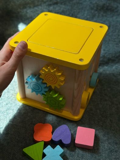 baby wooden shape sorter and activity cube